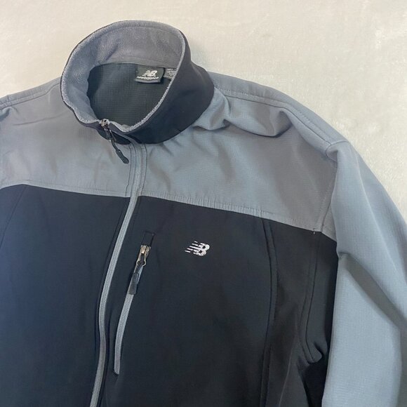 New Balance Mens Large Black Gray Full Zip Soft Shell Long Sleeve Jacket 130893 - Picture 2 of 13